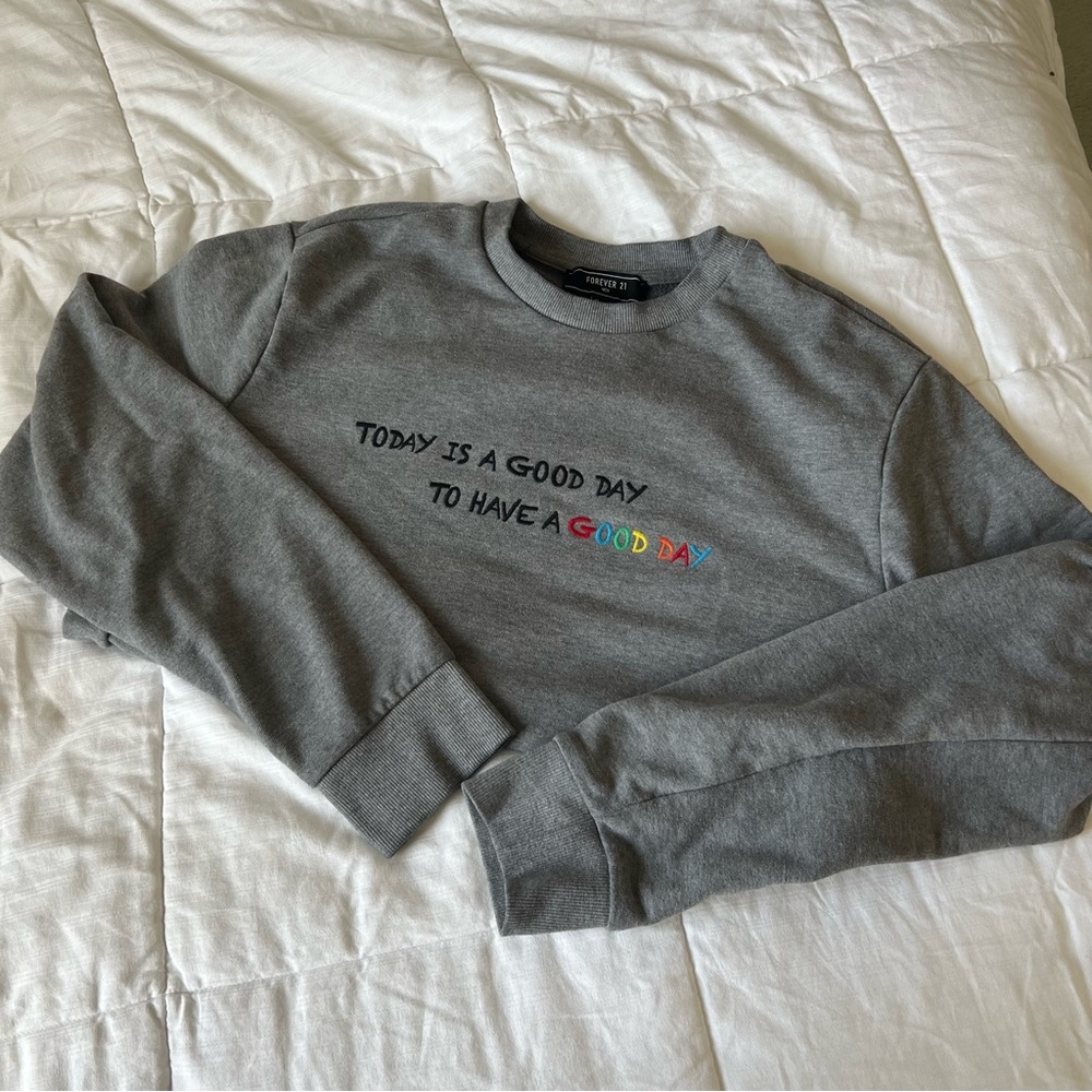 Grey Oversized Crewneck with Embroidered Quote